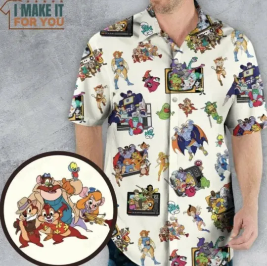 Discover 80S Famous Cartoon Characters Pattern Hawaiian Shirt