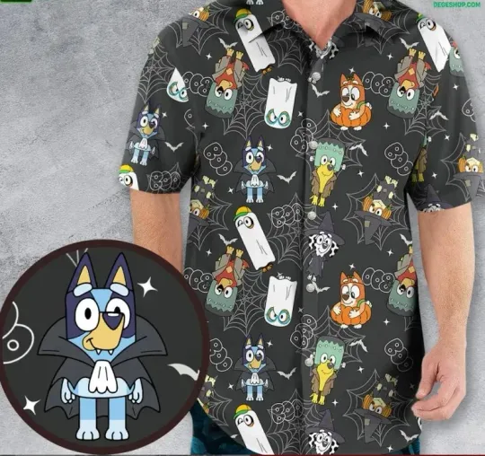 Discover Trick Or Treat Heeler Halloween BlueyDad Hawaiian Shirt