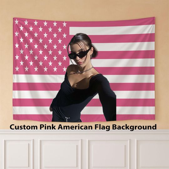 Discover Custom Pink American Flag Photo Tapestry Personalized Wall Hanging Print Your Picture Large Fabric Wall Art Bedroom Dorm Gift