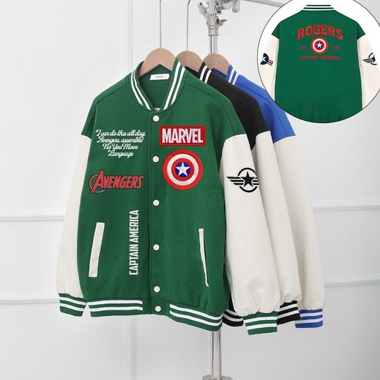Print Captain America Letterman Jacket, Rogers Marvel Super Heroes Varsity Jacket, Disney Trip Baseball, 2026 Unisex Jacket