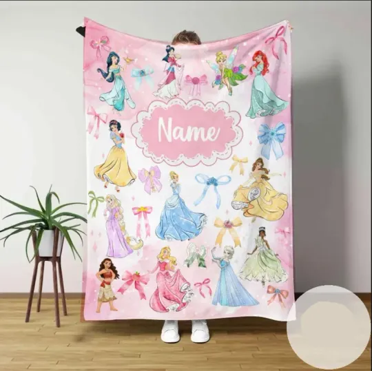 Discover Personalized Disney Princess Watercolor Coquette Bows Collage Fleece Blanket