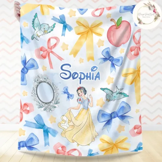 Discover Personalized Watercolor Coquette Bows Disney Snow White The Seven Fleece Blanket