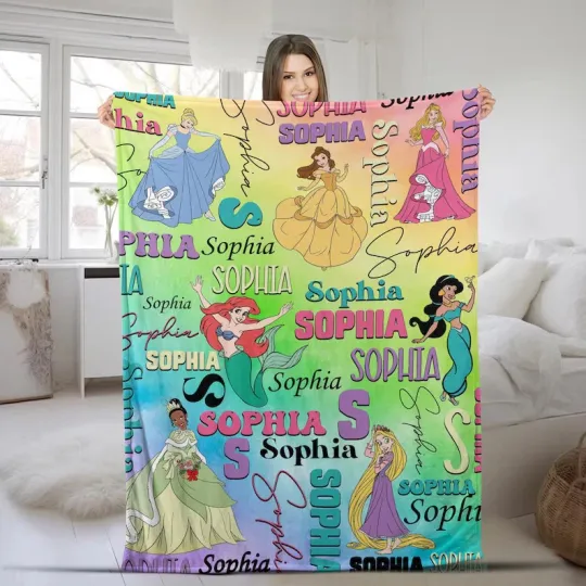 Discover Disney Princess Dressing Watercolor Customize Fleece Blanket
