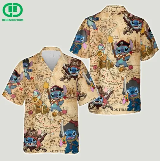 Discover Best Pirates Stitch Ohana Hawaiian Shirt For Fans