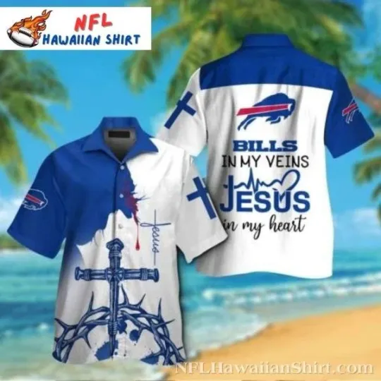 Discover Bills In My Veins Jesus In My Heart, Buffalo Football Hawaiian Shirt