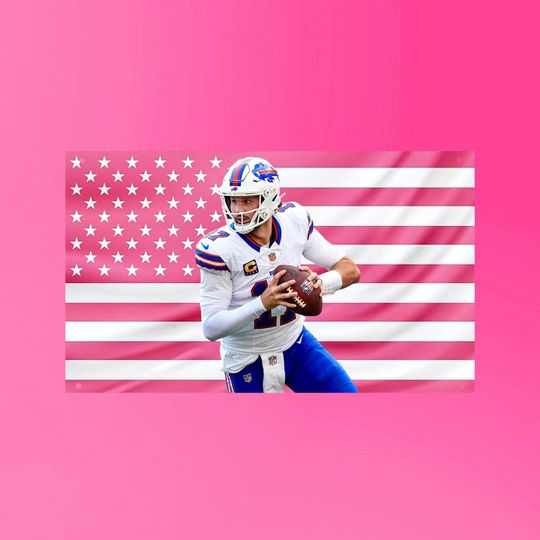 Discover Josh Allen Pink USA Flag Tapestry | Buffalo Bills Inspired Room Decor | Blue 17 Quarterback Aesthetic Wall Flag