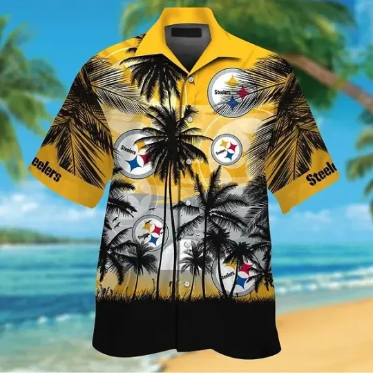 Discover Pittsburg Football Short Sleeve Button Up Tropical Shirt Hawaiian Shirt