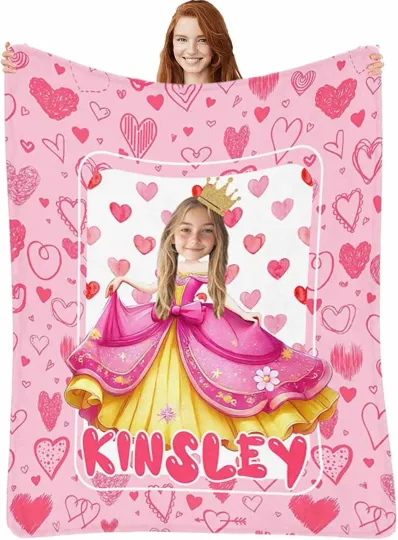 Discover Personalized Heart Name & Photo Princess Custom Disney Princess Fleece Blanket