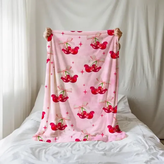 Discover Personalized Disney Coquette Bow Mickey Cherry Fleece Blanket