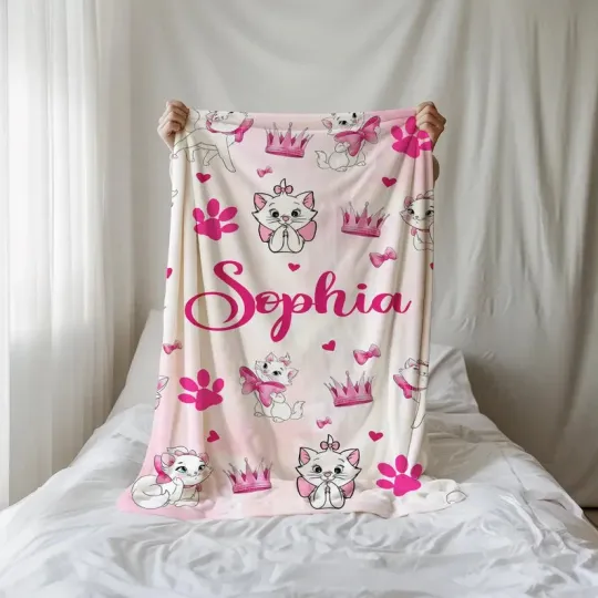 Discover Marie Aristocats Personalized Blanket, Custom Name Disney Cat Blanket, Fleece