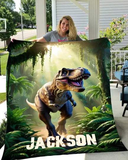 Discover Personalized T-Rex Fleece Blanket