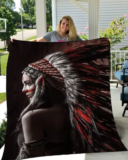Native American Indian Woman Fleece Blanket