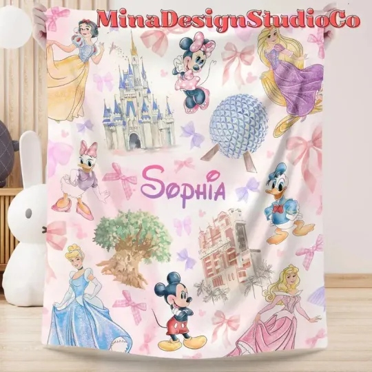 Discover Disney Princess Coquette Bows Mickey And Friends Customize Fleece Blanket