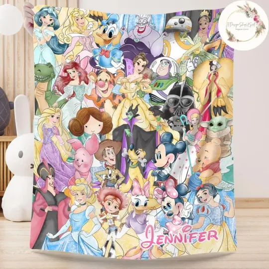 Discover Personalized Watercolor All Characters Disney Blanket, Mickey Fleece Blanket