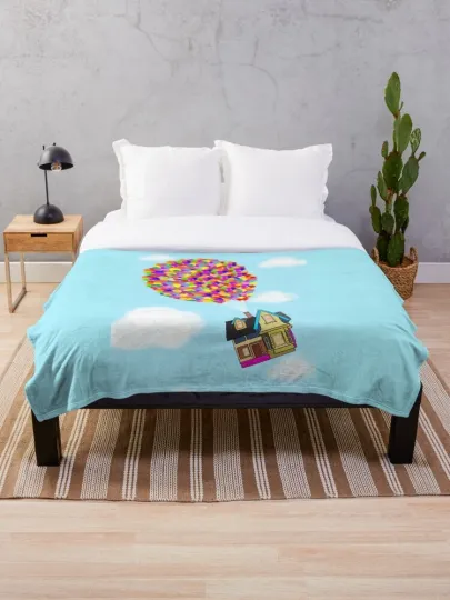 Disney Up Balloons House Sky Background Cozy Fleece Blanket