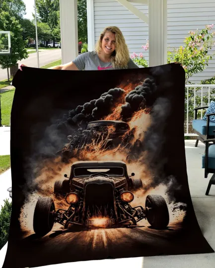 Rod Retro Vintage Car Fleece Blanket