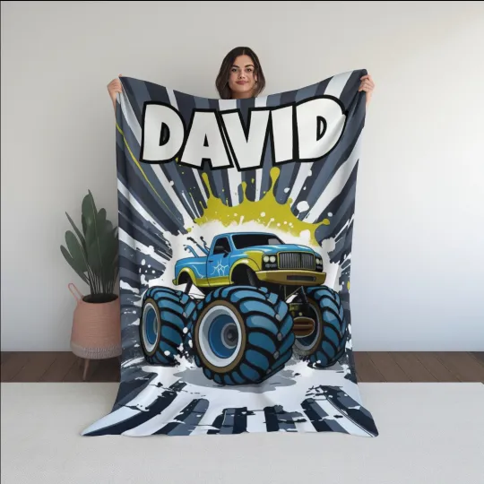 Discover Monster Truck Blanket - Personalized Off Road 4x4 Fleece Throw, Custom Kids Gift