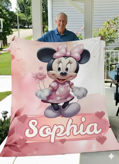 Discover Personalized Colorful watercolor Disney Cute Little Minnie Mouse Fleece Blanket