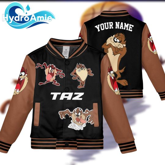 Custom Baby Taz Varsity Jacket, Personalized Looney Tunes Baseball Jacket, Baby Taz Kids Youth Adult Varsity Jacket