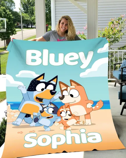 Discover Custom Name BlueyDad Cartoon, Blanket Birthday Christmas Gift