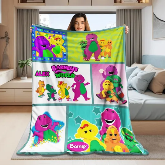 Discover Barney and Friends Custom Fleece Blanket Barney the Dinosaur Blanket Personalize