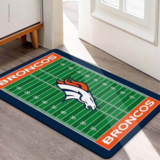 Discover Football Field Entry Floor Mat, Rubber Door Mat for Football Fans, Orange and Blue Design
