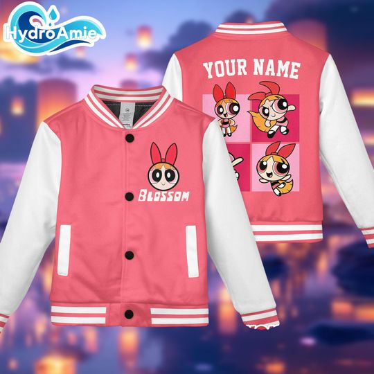 Personalized Blossom Varsity Jacket, Cartoon The Powerpuff Girls Baseball Jacket, Baseball Team Outfit