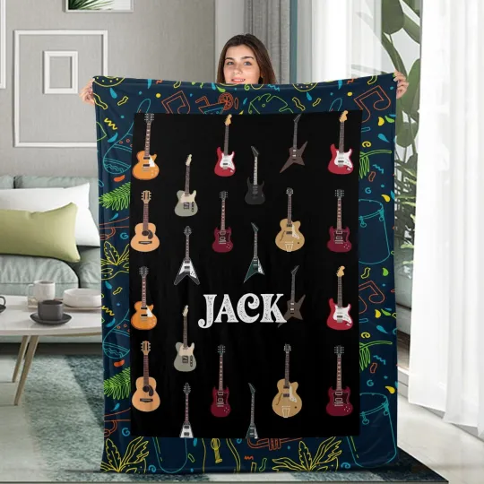 Discover Personalized Guitar Custom Name Plush Fleece Blanket,Xmas Blanket,Guitar thro