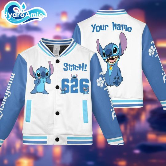Discover Custom Stitch Alien 626 Varsity Jacket, Personalize Disney Lilo & Stitch Jacket, Baseball Team Outfit