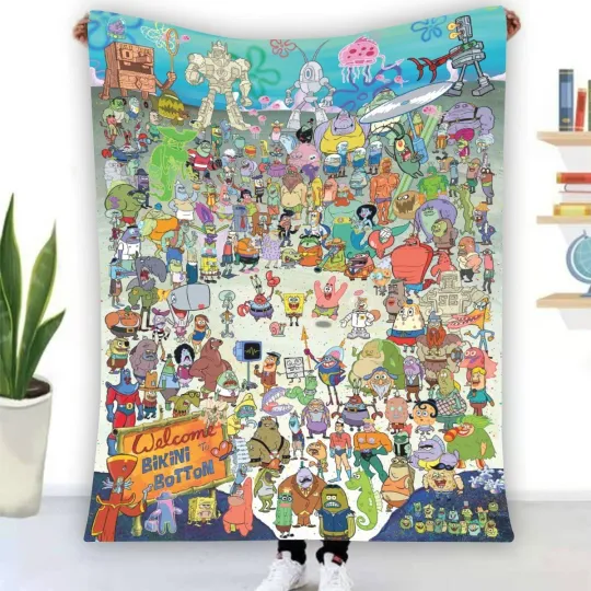 SpongeBob Characters Fleece Blanket, Gift for Kid