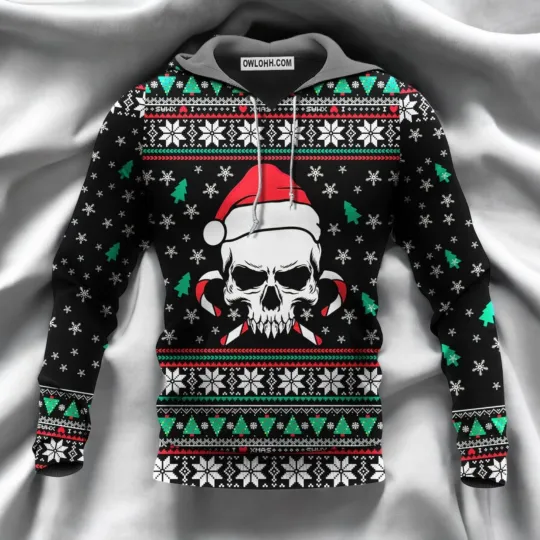 Discover Christmas Skull Wearing Santa Claus Hat And Sweat Candy Hoodie