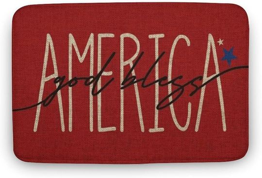 Patriotic 4th of July Doormat - Indoor Outdoor Entry Rug with Stars and God Bless America Design,Memorial Day Front Door Decor
