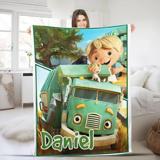 Discover Personalized Trash Truck Blanket, Trash Truck Custom Name Blanket, Custom Name