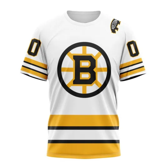 Boston Bruins 3D Personalised Away Hockey T-Shirt