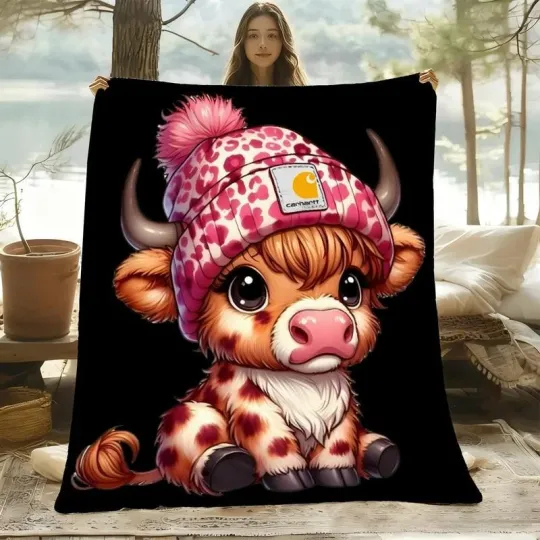Discover Cute Highland Cow Flannel Blanket: Soft Warm For Naps Camping All-Season Gift