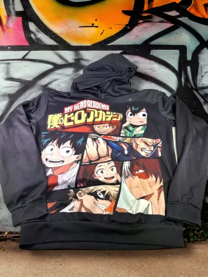 Boku no Hero Anime Hoodie Casual Sweater Sweatshirt Pullover Jacket Black