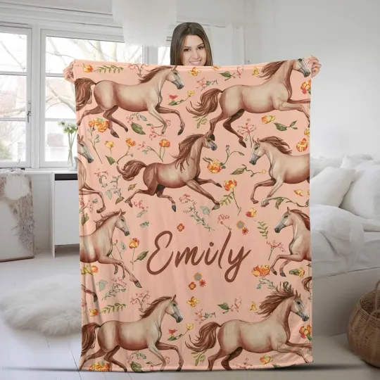 Discover Personalized Horse Baby Blanket - Horse Sherpa Throw Blanket - Personalized
