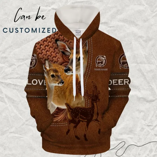 Discover Personalized Deer Lovers 3D Hoodie, Brown Leather Hunting Hoodie for Wildlife
