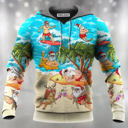 Discover Christmas Santa Claus Chilling On The Beach Mele Kalikimaka Funny Hoodie 82