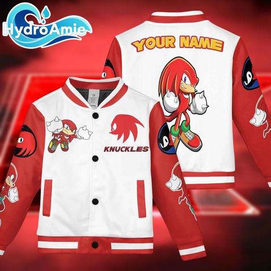 Discover Custom Knuckles Varsity Jacket, Personalized Sonic the Hedgehog Baseball Jacket, Knuckles Kids Youth Adult Varsity Jacket