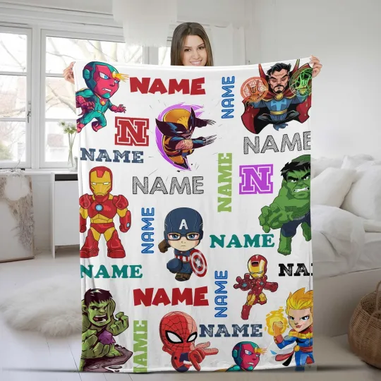 Custom Supehero Blanket, Marvel Blanket Spideman, Wolverine, Captain America,