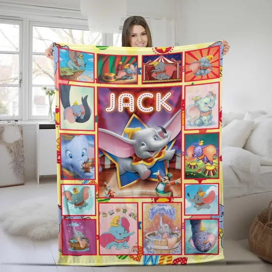 Discover Custom Dumbo Blanket, Magic Kingdom Dumbo Fleece Blanket, Elephant Dumbo