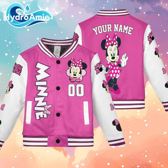 Discover Personalized Minnie Mouse Varsity Jacket, Custom Mickey and Friends Baseball Jacket, Kids Youth Adult Varsity Jacket
