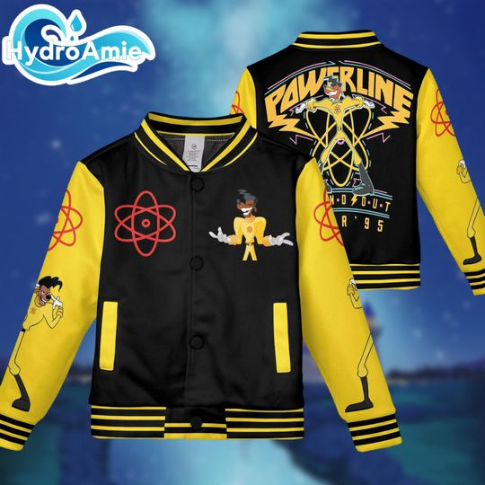Powerline Max 95 Kids and Youth Baseball Jacket, Adult Unisex Varsity Baseball Jacket, Disney A Goofy Movie Powerline Stand Out World Tour