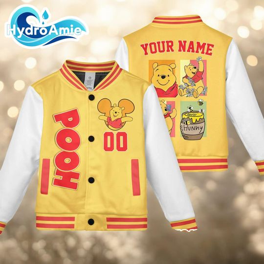 Discover Personalized Winnie the Pooh Varsity Jacket, Disney Pooh Baseball Jacket, Kids Youth Adult Varsity Jacket