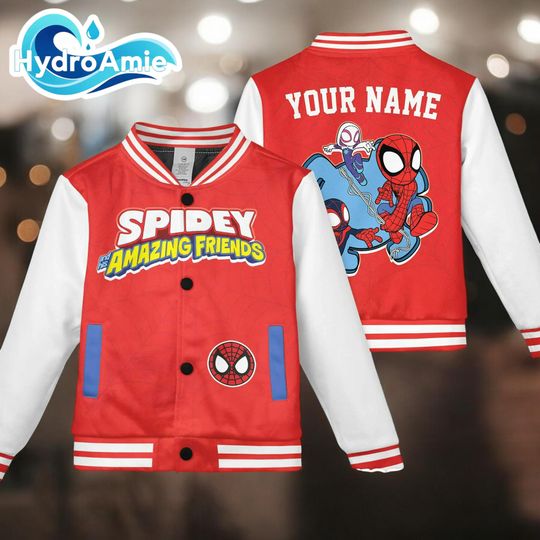Custom Spidey And His Amazing Friends Varsity Jacket, Spider Baseball Jacket, Disney Jacket Team Outfit