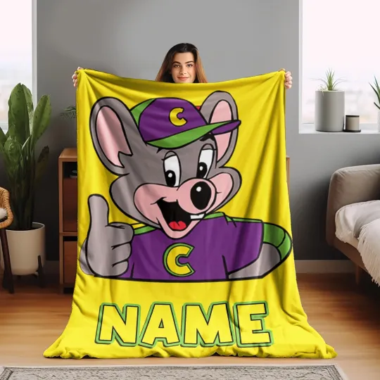 Personalized Chuck E Cheese Blanket/Chuck E Cheese Cartoons Blanket/Chuck E