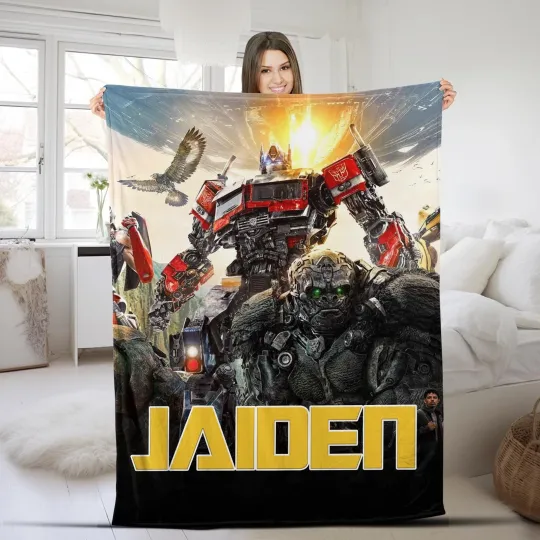 Custom Transformer Blanket, Robot Personalized Blankets, Boy Bed Room Memorial