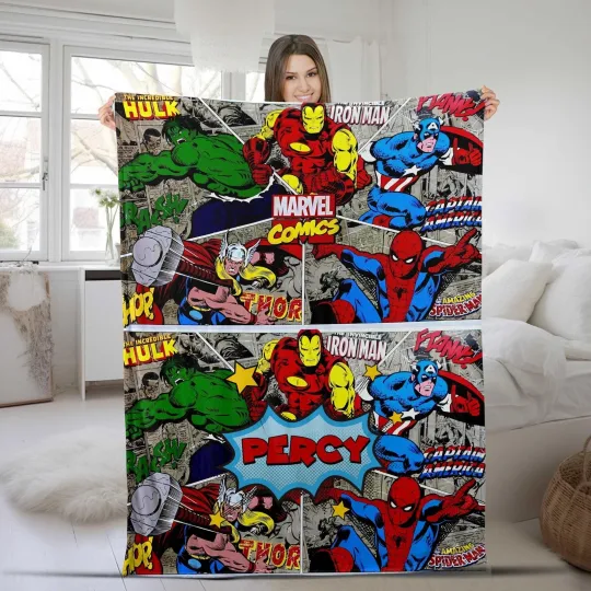 Custom Supehero Blanket, Marvel Blanket Spideman, Wolverine, Captain America,