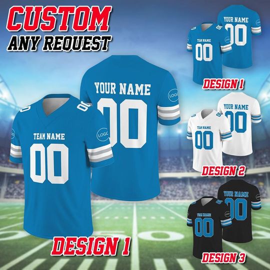 Discover Custom Team Lions Football Jersey, Custom Team Name Number Logo Football Jersey, Detroit Team Football Lovers, Football Gift For Fans